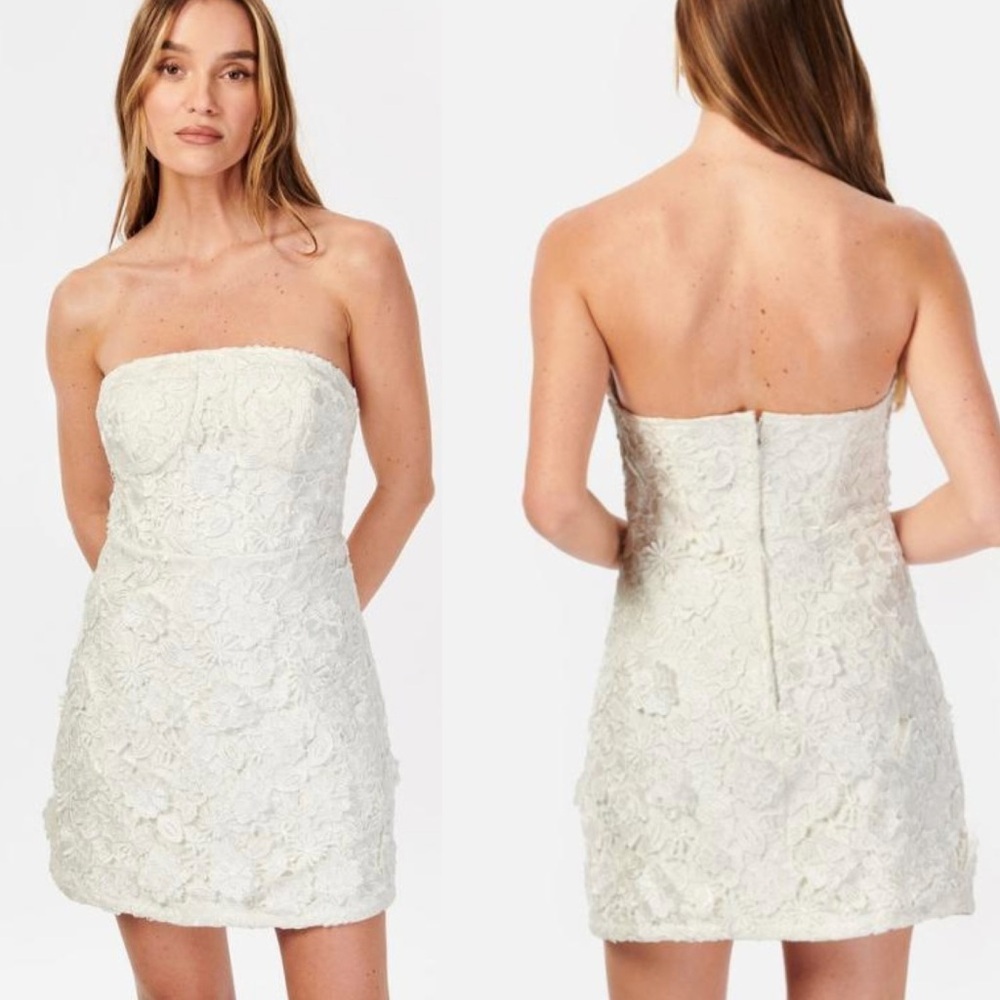 Cami NYC Amina White Strapless Floral Appliqué Lace 3D Flowers Mini Dress Size 2